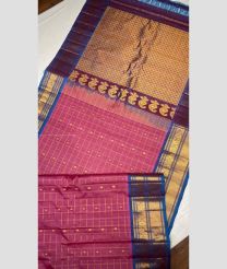 Pink and Windows Blue color gadwal pattu handloom saree with all over checks and buties with kanchi border design -GDWP0001743