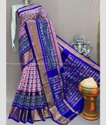 Rose Pink and Royal Blue color pochampally ikkat pure silk sarees with all over pochampally ikkat design -PIKP0037841