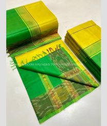 Yellow and Parrot Green color Tripura Silk handloom saree with plain and thread woven lines with pochampally border design -TRPP0008030