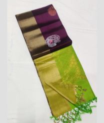 Plum Purple and Parrot Green color soft silk kanchipuram sarees with all over buties design -KASS0001019
