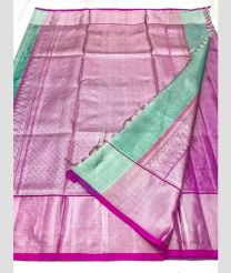 Turquoise and Magenta color venkatagiri pattu handloom saree with all over silver jari design -VAGP0000866
