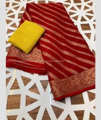 Red and Yellow color Banarasi sarees with all over stripes design -BANS0013617