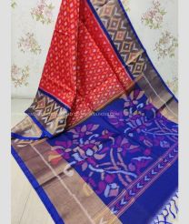 Red and Blue color Ikkat sico handloom saree with pochampalli ikkat design -IKSS0000298