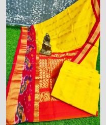 Yellow and Red color Chenderi silk handloom saree with all over buties with pochampally border design -CNDP0015926