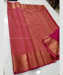 Pink and Copper color kanchi pattu handloom saree with new kerala bridal with border copper zari handloom design -KANP0011801