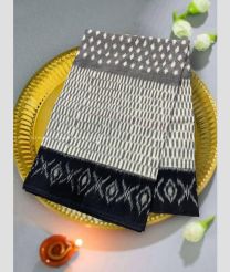 Lite Grey and Black color pochampally Ikkat cotton handloom saree with pochampalli ikkat design -PIKT0000762