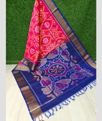 Pink and Navy Blue color Ikkat sico handloom saree with all over ikkat design -IKSS0000381