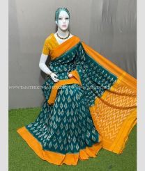 Blue jay and Yellow color pochampally Ikkat cotton handloom saree with all over pochampally ikkat design -PIKT0000521