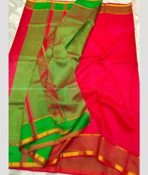 Red and Green color venkatagiri pattu handloom saree with plain pattu saree design -VAGP0000464