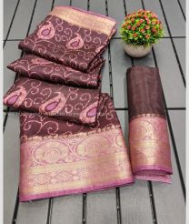 Brown and Rose Pink color linen sarees with heavy jacquard border design -LINS0002999