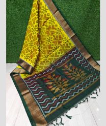 Mustard Yellow and Pine Green color Ikkat sico handloom saree with all over ikkat design -IKSS0000383