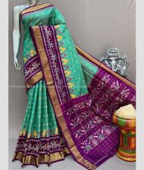 Turquoise and Magenta color pochampally ikkat pure silk handloom saree with pochampally ikkat design -PIKP0036723