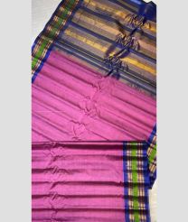 Bashful Pink and Blue color gadwal cotton handloom saree with plain with border design -GAWT0000214