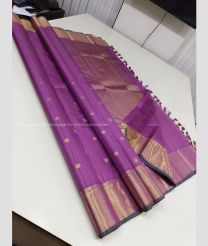 Magenta and Grey color kanchi pattu handloom saree with kaddy border design -KANP0013713