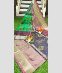 Green and Baby Pink color Uppada Soft Silk sarees with pochampally border design -UPSF0004184