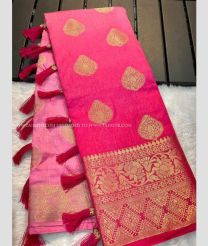 Pink color Banarasi sarees with all over gold jari woven design -BANS0011490
