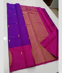 Purple and Pink color kanchi pattu handloom saree with all over buties design -KANP0013724