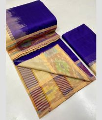 Royal Blue and Cream color Tripura Silk handloom saree with plain and thread woven lines with pochampally border design -TRPP0008022