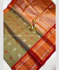 Fern Green and Red color mangalagiri pattu handloom saree with all over buties design -MAGP0026206