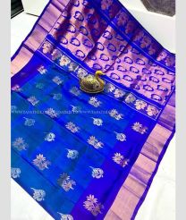 Blue and Copper Brown color uppada pattu sarees with all over buttas design -UPDP0022001