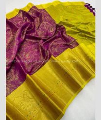 Magenta and Mustard Yellow color Banarasi sarees with all over multi jari woven in meenakari design -BANS0016783