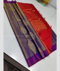 Taupe and Red color kanchi pattu handloom saree with all over trendy pattern big buties design -KANP0013463