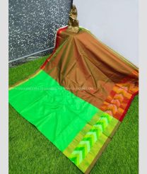 Emerald Green and Acid Green color Uppada Soft Silk handloom saree with plain with pochampally border design -UPSF0003152