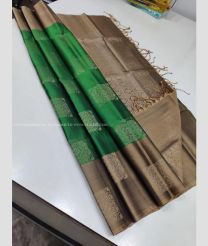 Green and Mocha color kanchi pattu handloom saree with all over trendy pattern big buties design -KANP0013462