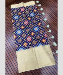 Navy Blue and Cream color Lichi sarees with jacquard border design -LICH0000359