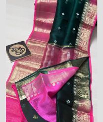 Forest Fall Green and Pink color Banarasi sarees with all over star buti's weaving beautiful contrast jaquard alfi border design -BANS0007733