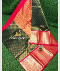 Pine Green and Pink color Chenderi silk handloom saree with all over checks and buties design -CNDP0016172