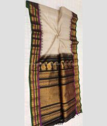 Half White Green and Black color gadwal sico handloom saree with temple  border saree design -GAWI0000297
