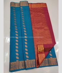 Anand Blue and Red color soft silk kanchipuram sarees with zari border saree design -KASS0000115