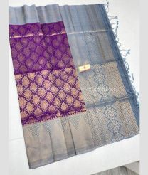 Magenta and Grey color soft silk kanchipuram sarees with zari border saree design -KASS0000181