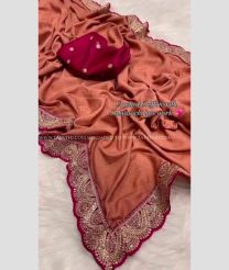Copper and Deep Pink color Chiffon sarees with plain with sabyasachi lace work border design -CHIF0001958