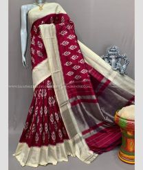 Maroon and Cream color pochampally ikkat pure silk handloom saree with pochampalli border saree design -PIKP0016510