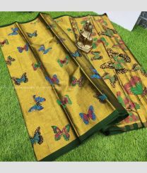 Golden Yellow and Forest Fall Green color Uppada Cotton handloom saree with all over printed design -UPAT0004022