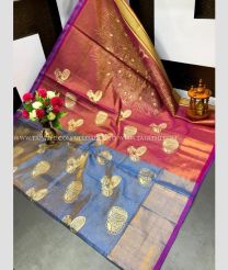 Grey and Copper Red color Uppada Tissue handloom saree with printed design -UPPI0000448