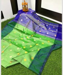 Parrot Green and Pine Green color Uppada Tissue handloom saree with all over dollar buties saree design -UPPI0000382