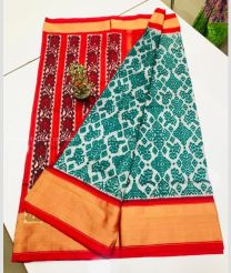 Red and Blue Turquoise color pochampally ikkat pure silk sarees with all over pochampally ikkat design -PIKP0037900