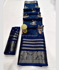 Windows Blue color silk sarees with all over big buties with heavy jacquard border design -SILK0017389