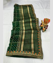 Pine Green and Golden color silk sarees with vichitra khadi print and border pallu kachi work design -SILK0017484