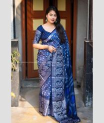 Navy Blue and Silver color silk sarees with all over bandez printed design -SILK0017763