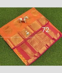 Orange and Tomato Red color Chenderi silk handloom saree with all over big peacock buties design -CNDP0016092