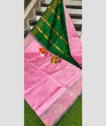 Rose Pink and Pine Green color Tripura Silk handloom saree with pochampally border design -TRPP0008549