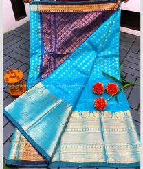 Sky Blue and Navy Blue color kuppadam pattu handloom saree with kanchi kuppadam border design -KUPP0097154