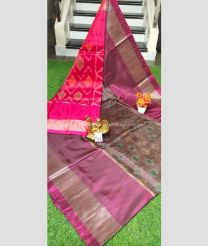 Pink and Dull Magenta color Uppada Soft Silk sarees with pochampally border design -UPSF0004180