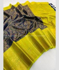 Bluish Grey and Acid Green color Banarasi sarees with all over multi jari woven in meenakari design -BANS0016785