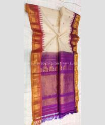 Cream and Purple color gadwal sico handloom saree with temple  border saree design -GAWI0000300