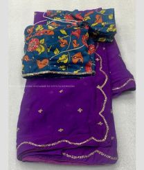 Blue Ivy and Purple color Georgette sarees with all over sequins buties with maggam work border design -GEOS0007688